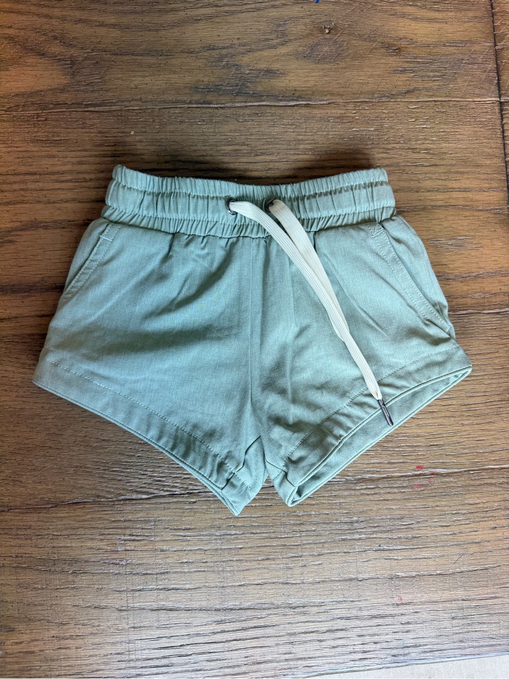 SweetHoney Sage Green Kids Swim Trunks with White Drawstring